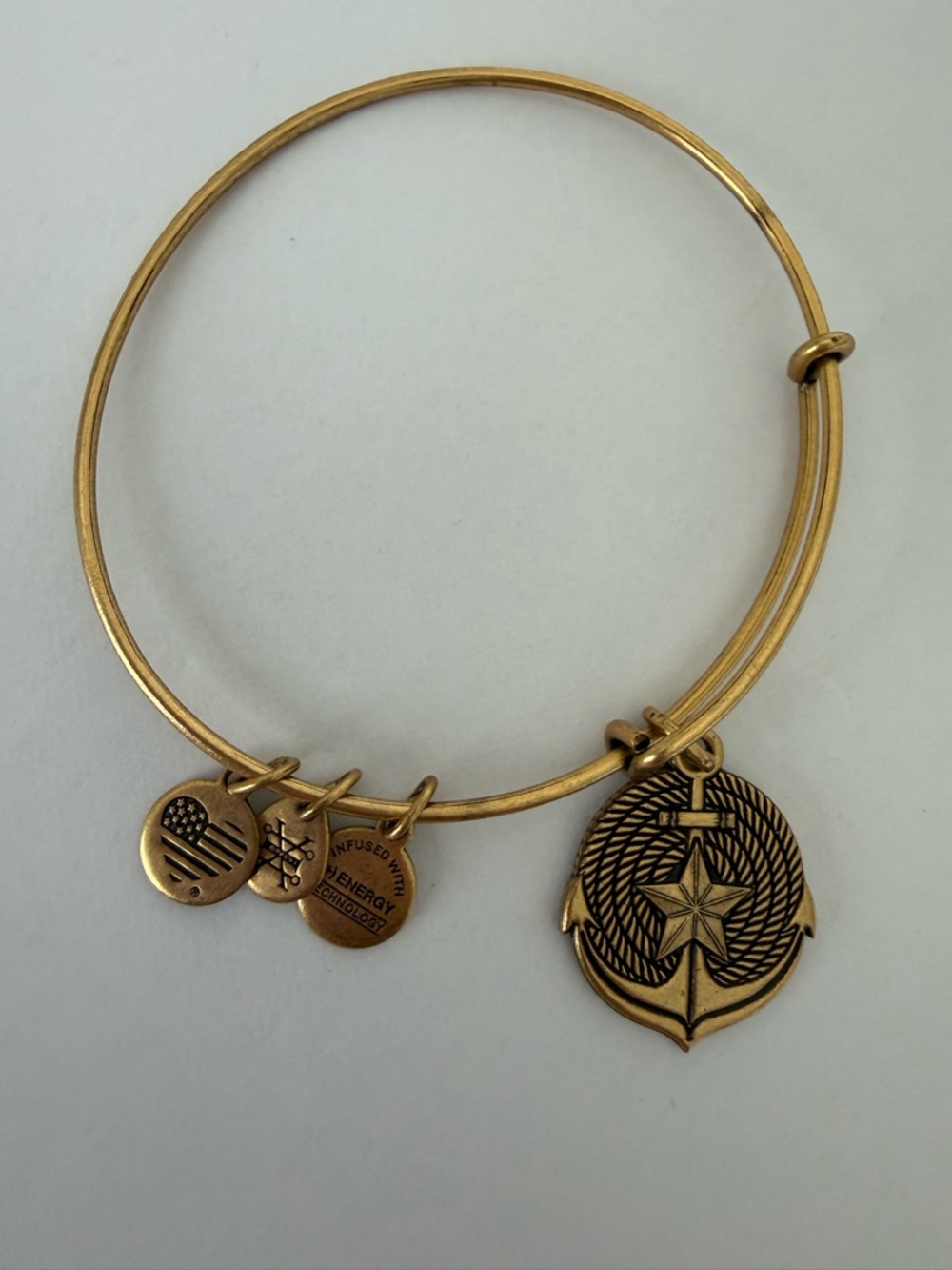 Alex and Ani Gold Anchor Charm Expandable Bangle Bracelet